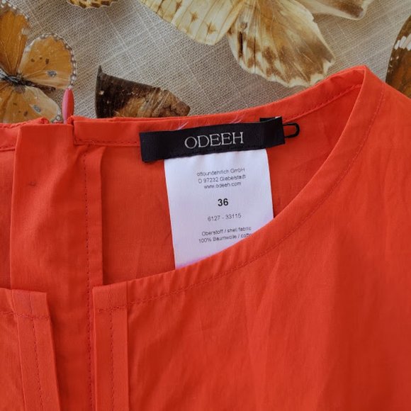 Odeeh Orange Pleated A-Line Cotton Midi Dress 36 S - Picture 6 of 8